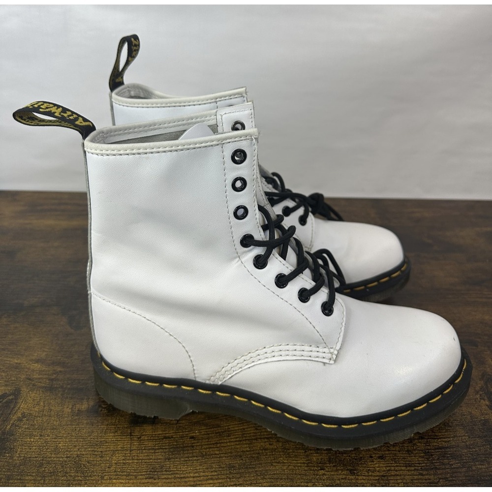 Dr. Martens White Leather Lace Up Combat Ankle Boots AW004 Women's Size 9